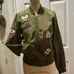 Love Tree Satin Bomber Jacket w/Fun Appliqués. Size S